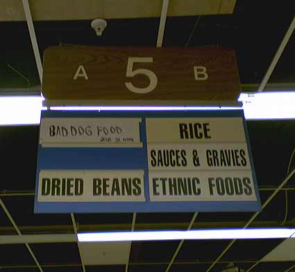 An aisle sign in a local grocery store.