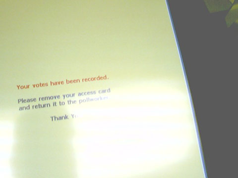 Hidden camera view of electronic voting machine.